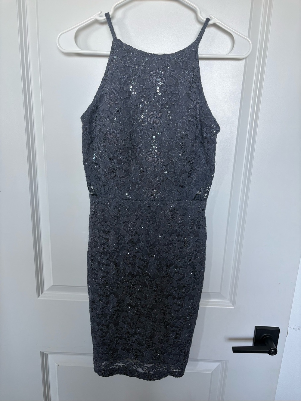 by & by Charcoal Lace Sequin Halter Midi Dress